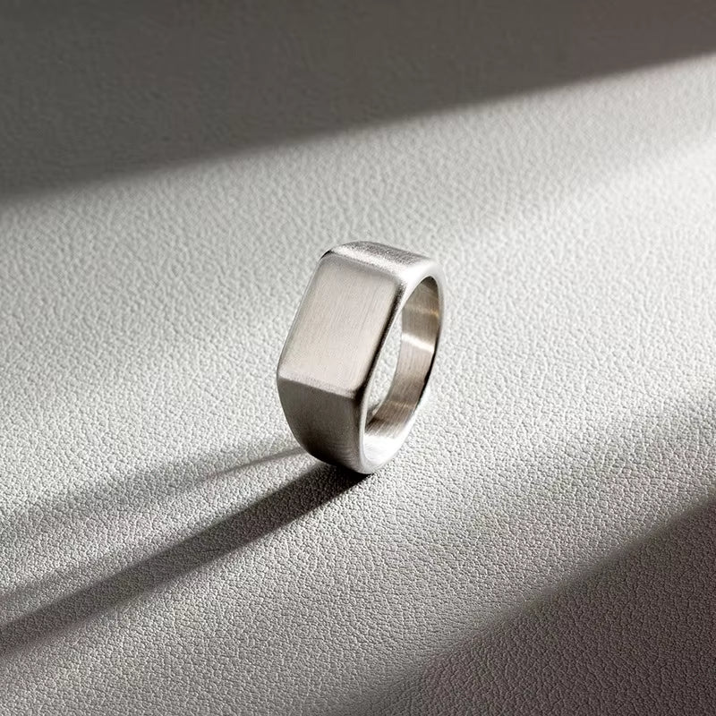 316L Stainless Steel Ring for Men 2024 Smooth Rectangular Seal Male Rings Finger Jewelry Accessories