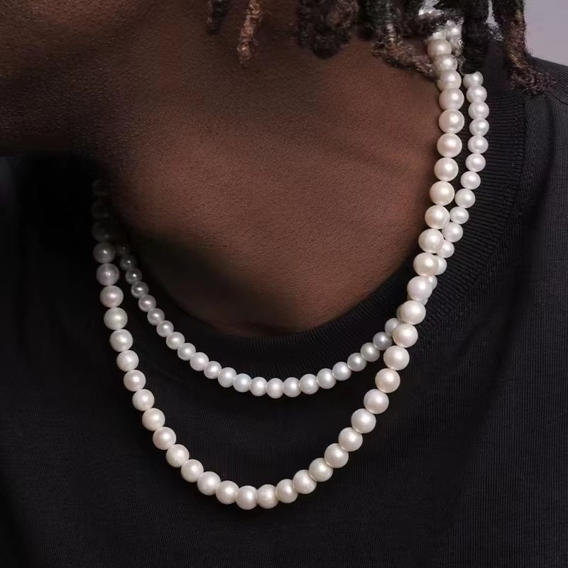 Rock Imitation Pearl Necklace for Men Hip Hop Pearl Bead Chain Men Necklace Women Choker Fashion Party Jewelry Gift