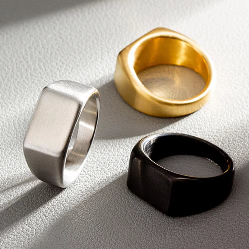 316L Stainless Steel Ring for Men 2024 Smooth Rectangular Seal Male Rings Finger Jewelry Accessories