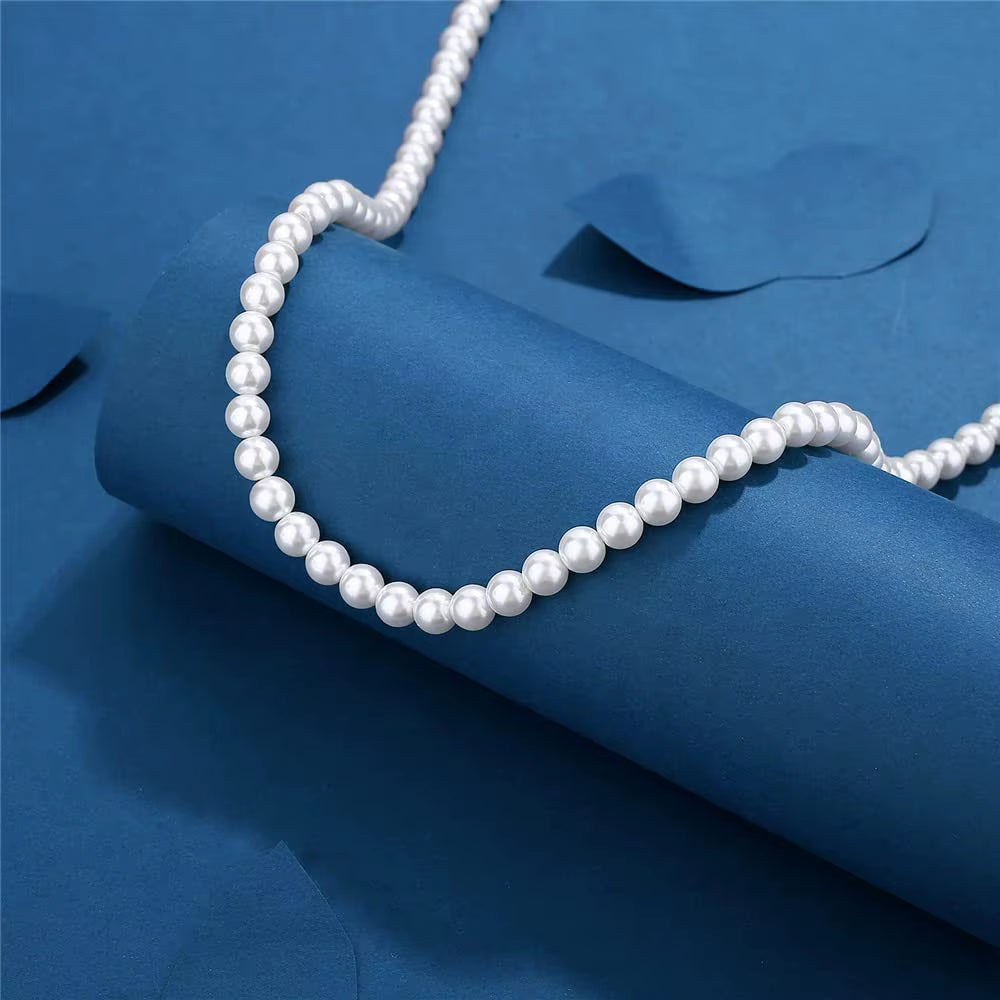 Rock Imitation Pearl Necklace for Men Hip Hop Pearl Bead Chain Men Necklace Women Choker Fashion Party Jewelry Gift