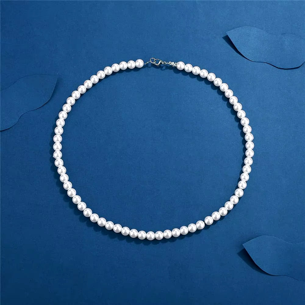 Rock Imitation Pearl Necklace for Men Hip Hop Pearl Bead Chain Men Necklace Women Choker Fashion Party Jewelry Gift