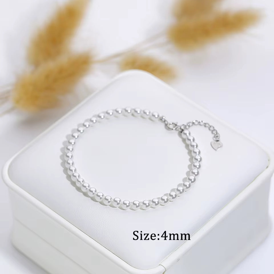 925 Sterling Silber Weißes Perlenarmband