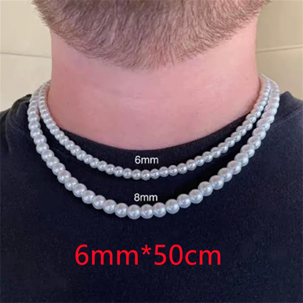 Rock Imitation Pearl Necklace for Men Hip Hop Pearl Bead Chain Men Necklace Women Choker Fashion Party Jewelry Gift