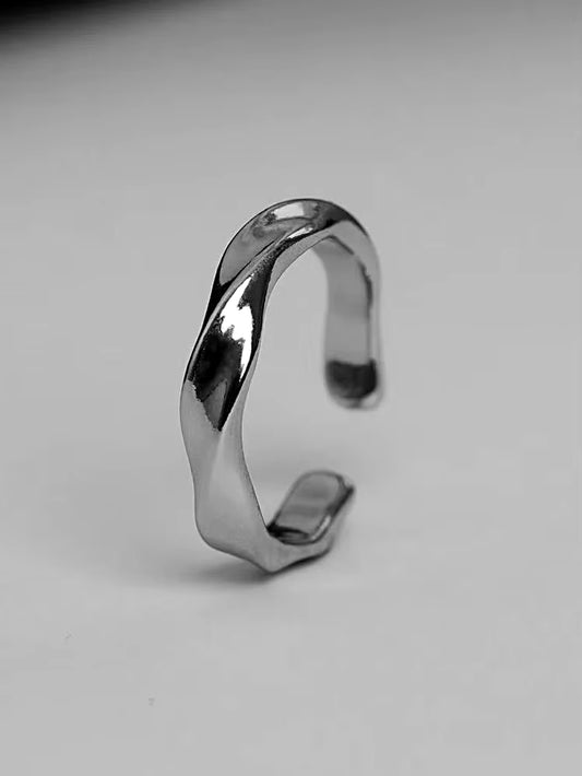 Mobius Wave Ring Silver Color Alloy Open Ring for Women Simple Retro Men Jewelry Trend Accessories